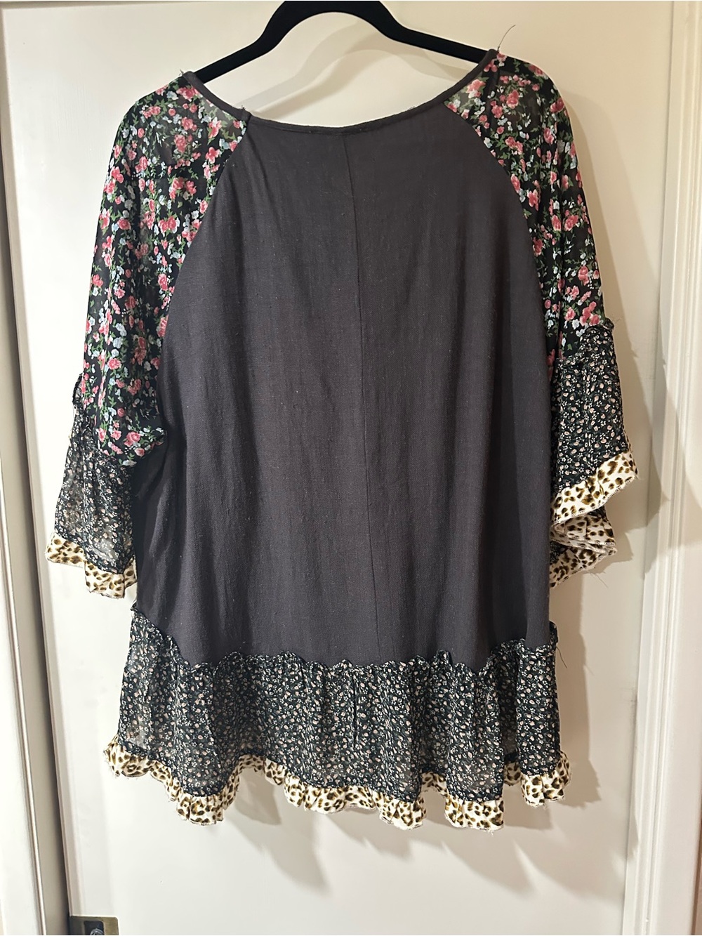 Umgee Brown Mixed-Print Ruffle Peasant Tunic - Picture 2 of 3
